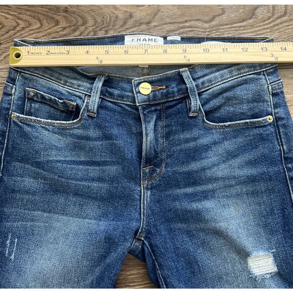 Frame Denim Jeans Womens 26 Le Skinny De Jeanne Feathered Hem Distressed Boho - Picture 8 of 12